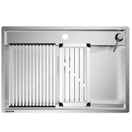 سینک باکسی پلهای روبینا مدل 5074D | همراه جامایع، آبچکان رولی و سبد میوهشور